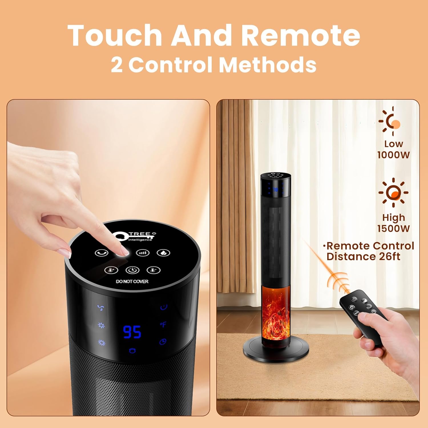 1500W Portable Space Heater with Fireplace and Remote Control