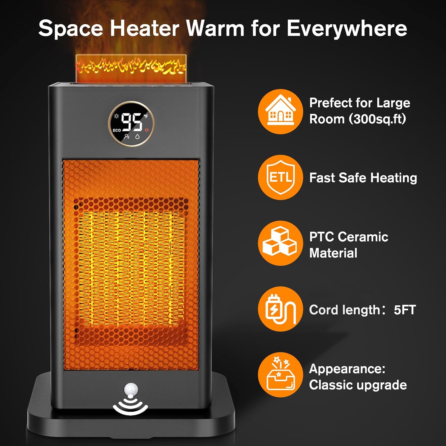 okoium 1500W PTC Ceramic Space Heater with Humidifier and 3D Flame Effect 1
