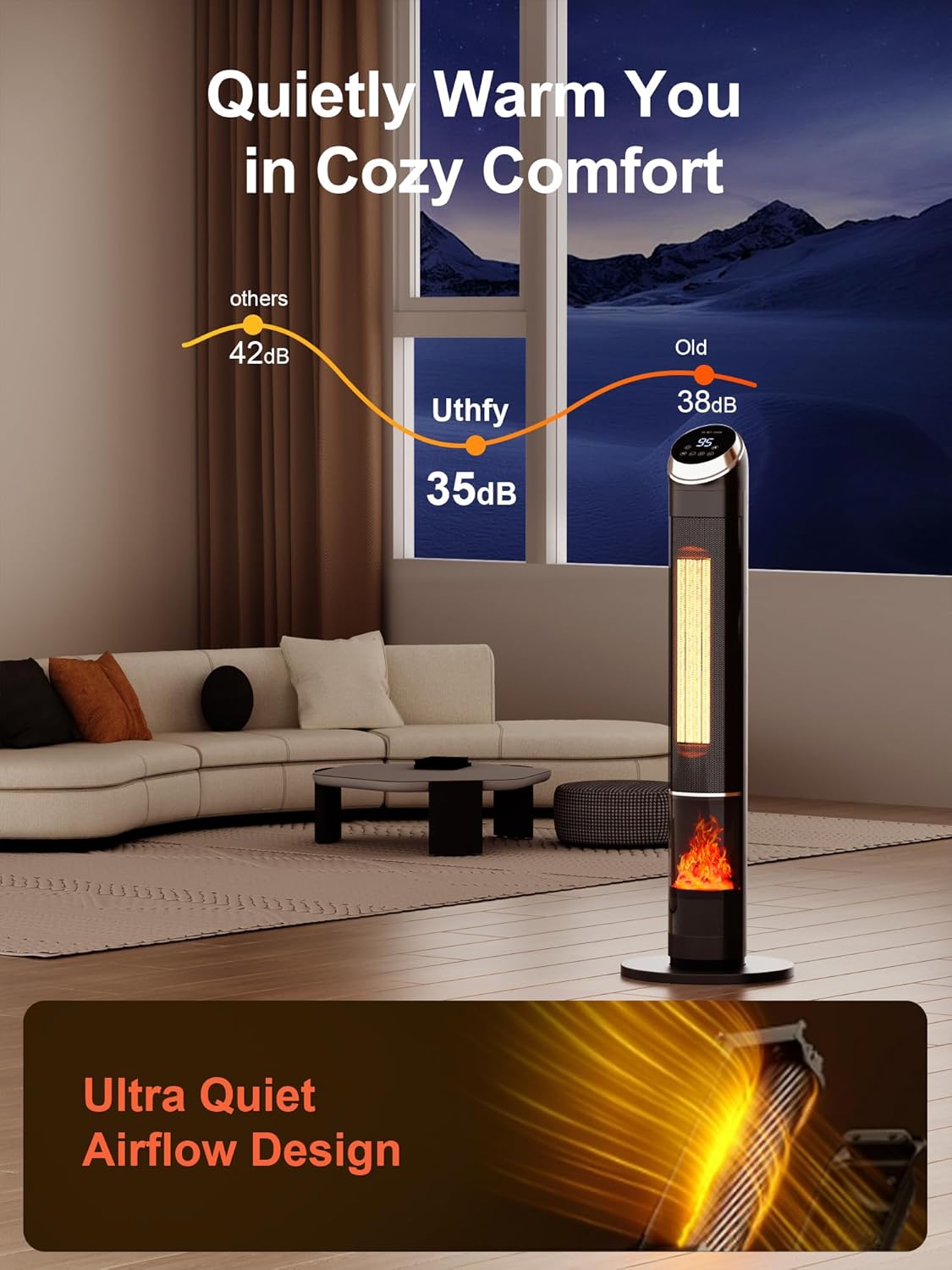 Uthfy 38 Electric Space Heater with Flame and Remote Control