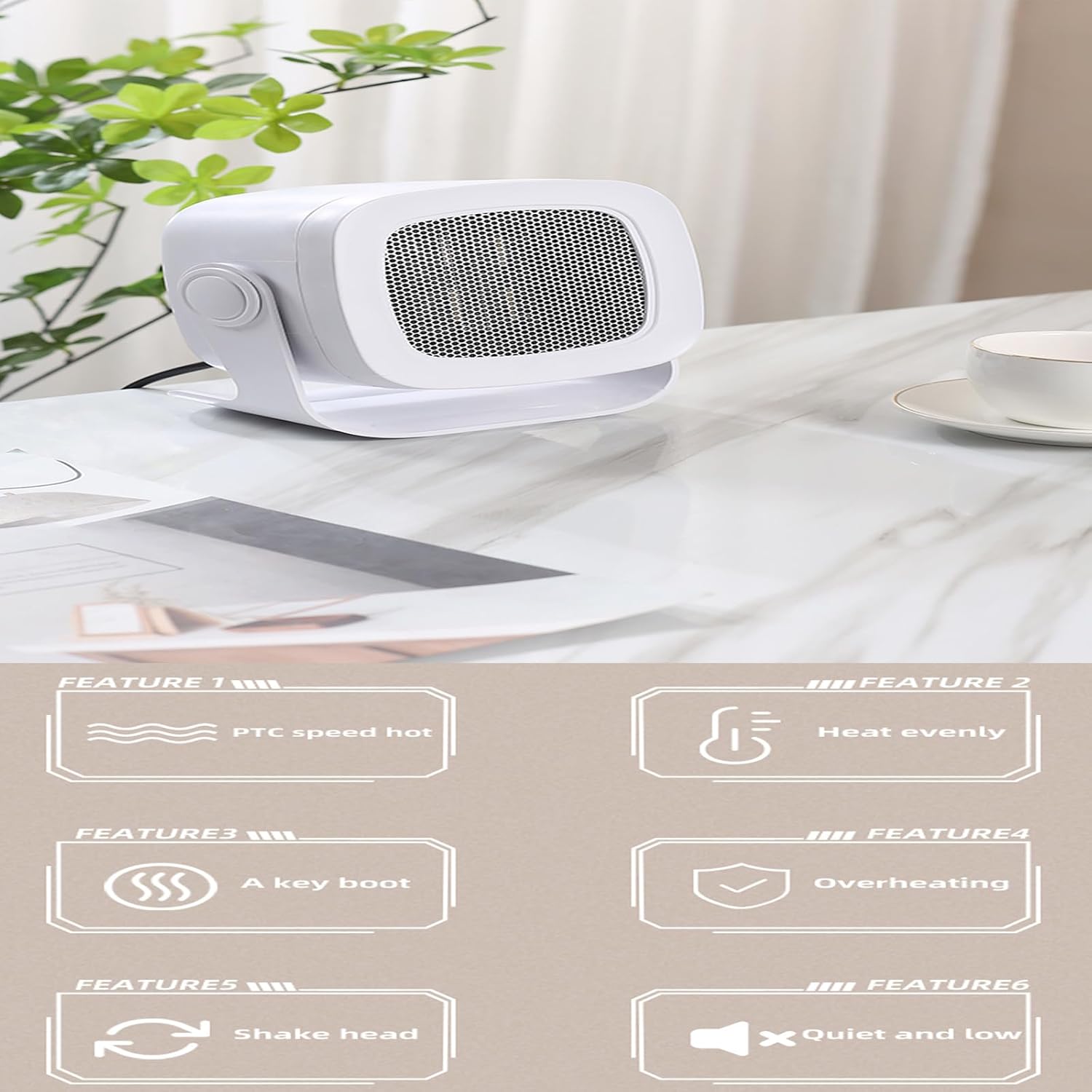 YOLEANSON Compact Electric Ceramic Heater with 2 Wind Speeds