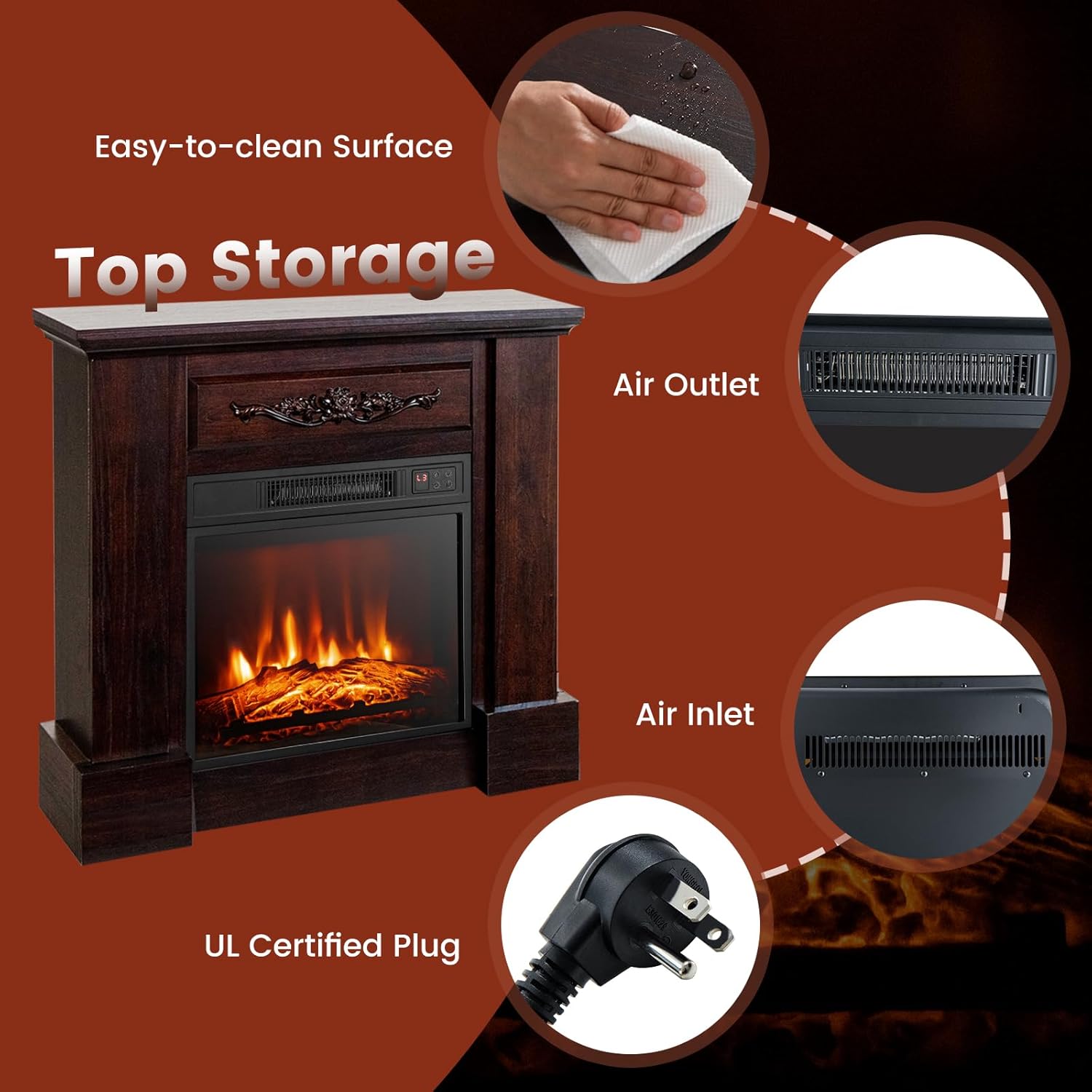 ORALNER 32 Electric Fireplace with Mantel and Heat