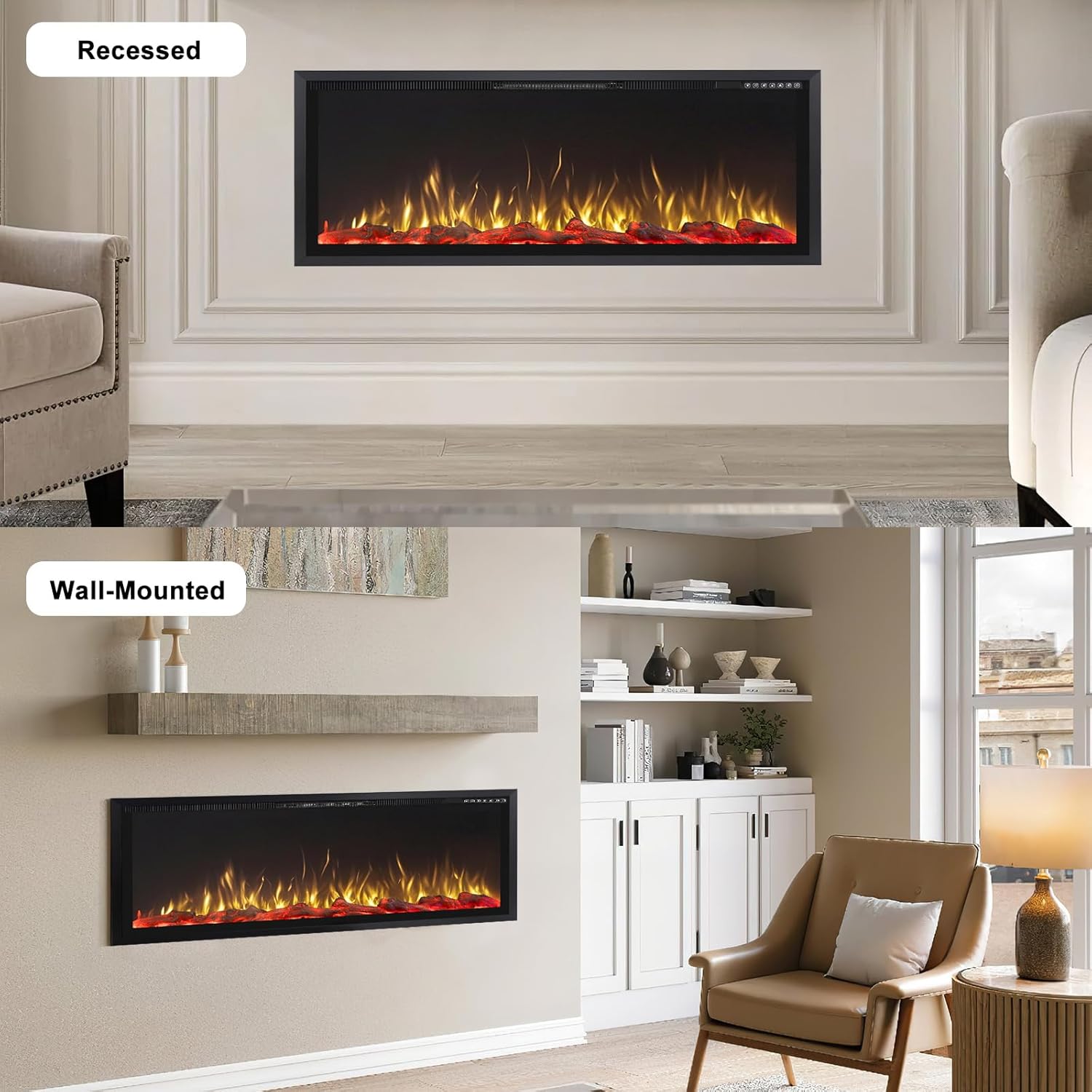 PRETZI 68 Inch Electric Fireplace Ultra Narrow Frame
