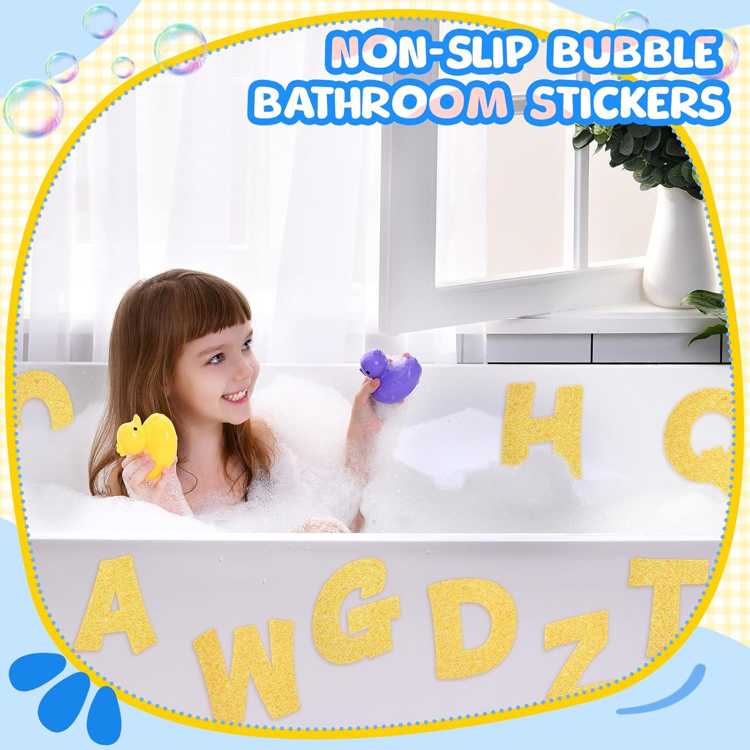 Fullhawl 26 Pcs Non Slip Bathtub Stickers with Glitter Letters