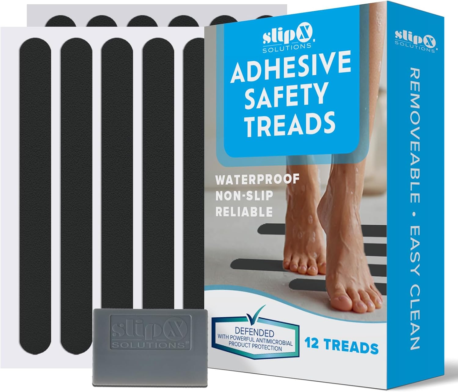 SlipX Solutions Anti-Slip Safety Treads 12 Pack Black 75 x 075