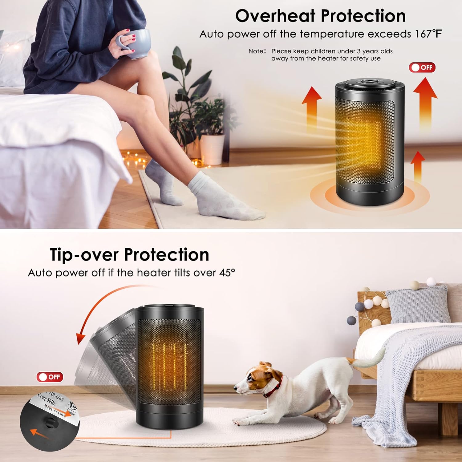 Katouigb Fane Brivennor Electric Space Heater 750W Black