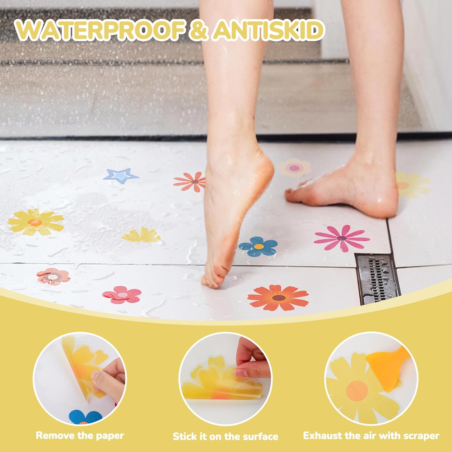 PRATIQUE Non Slip Bathtub Stickers Flower Design