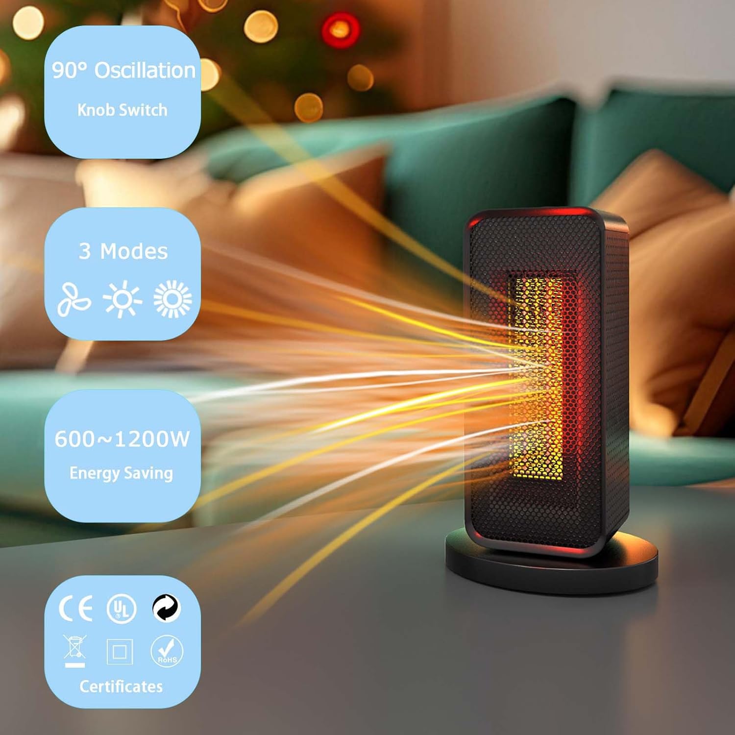 G-WILL Electric Fan Heater with 90 Oscillation 6 Modes 6001200W Black