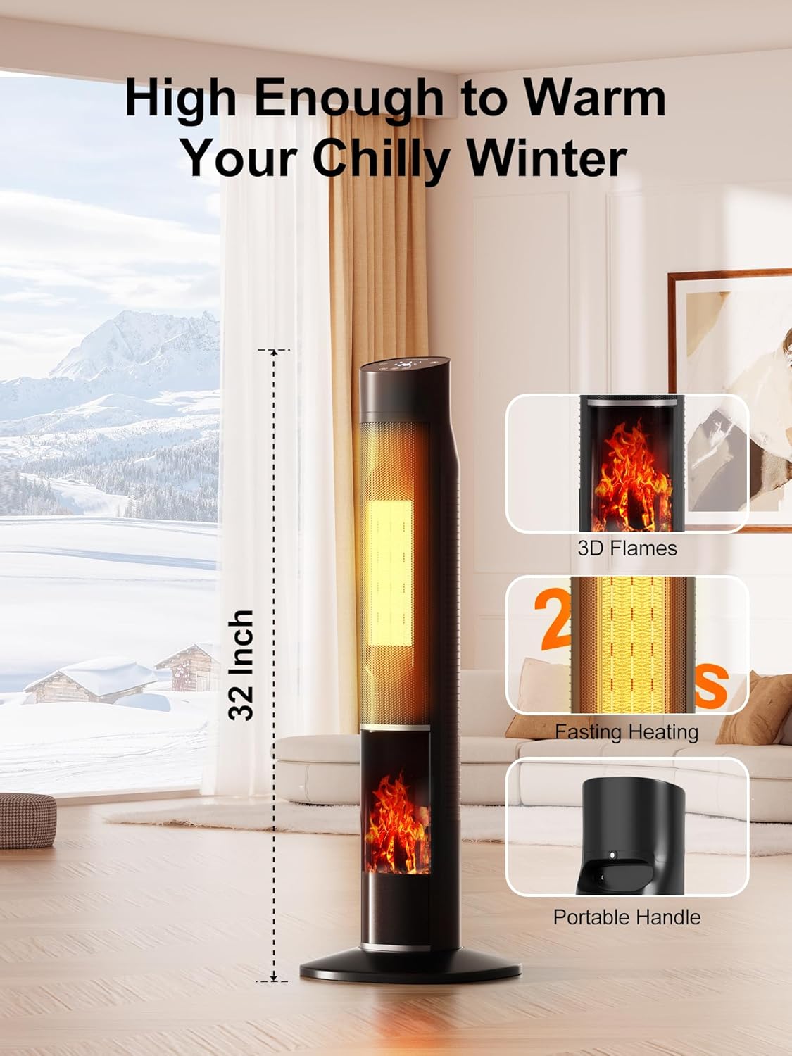 Uthfy 32 Electric Heater with 80 Oscillation and Flame for Large Rooms
