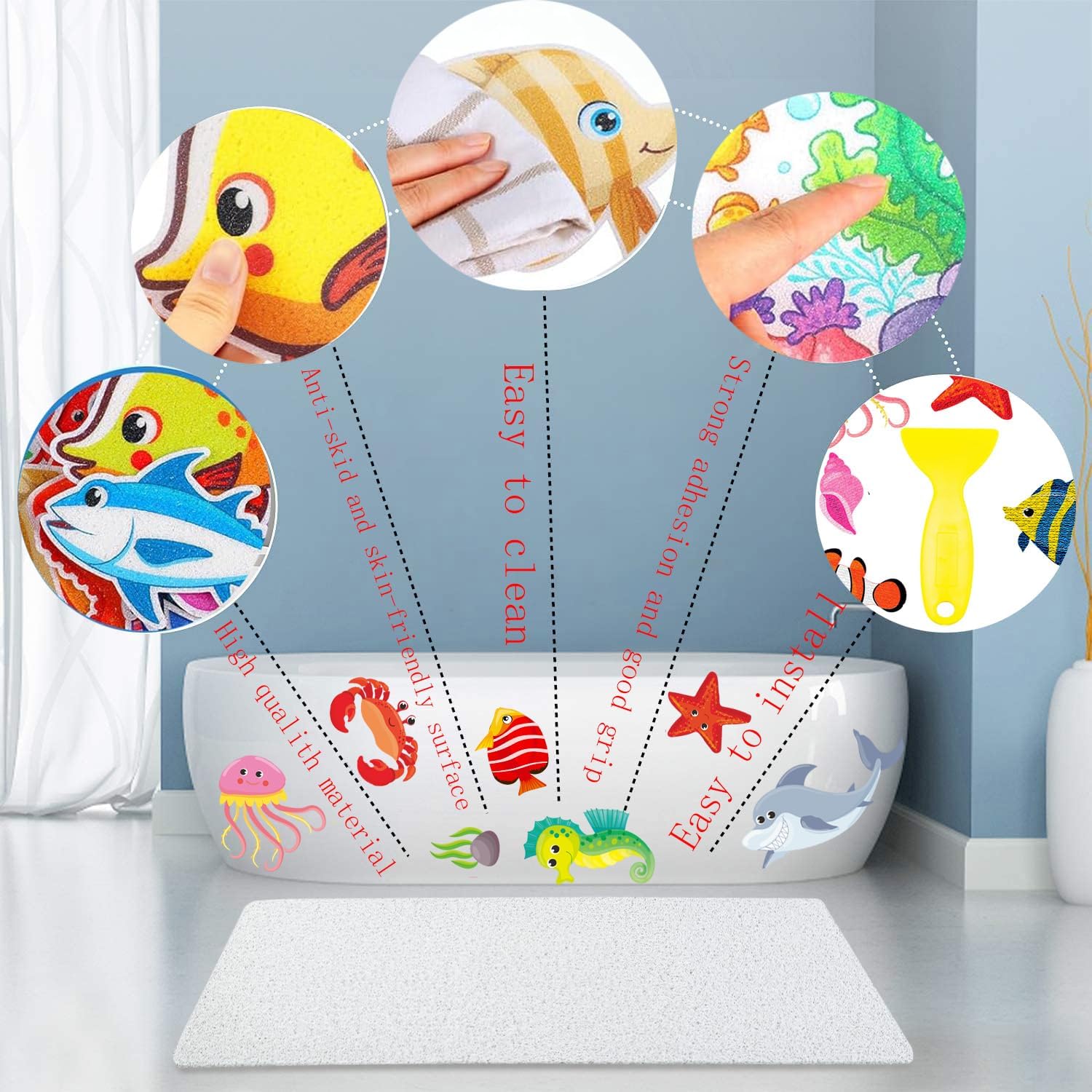 Non-Slip Bathtub Stickers with Ocean Design for Kids