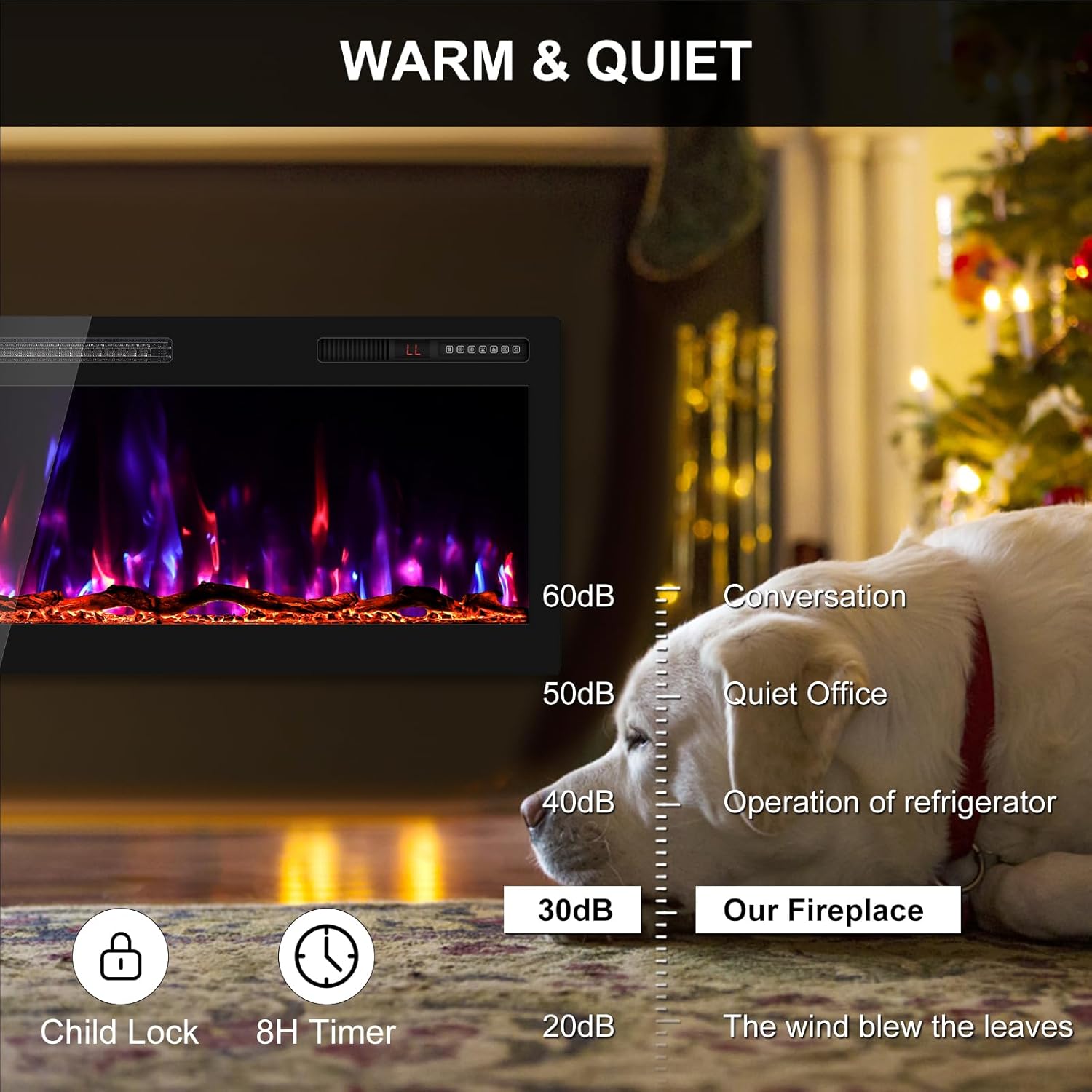 BREEZEHEAT 60 Inch Electric Fireplace with Log