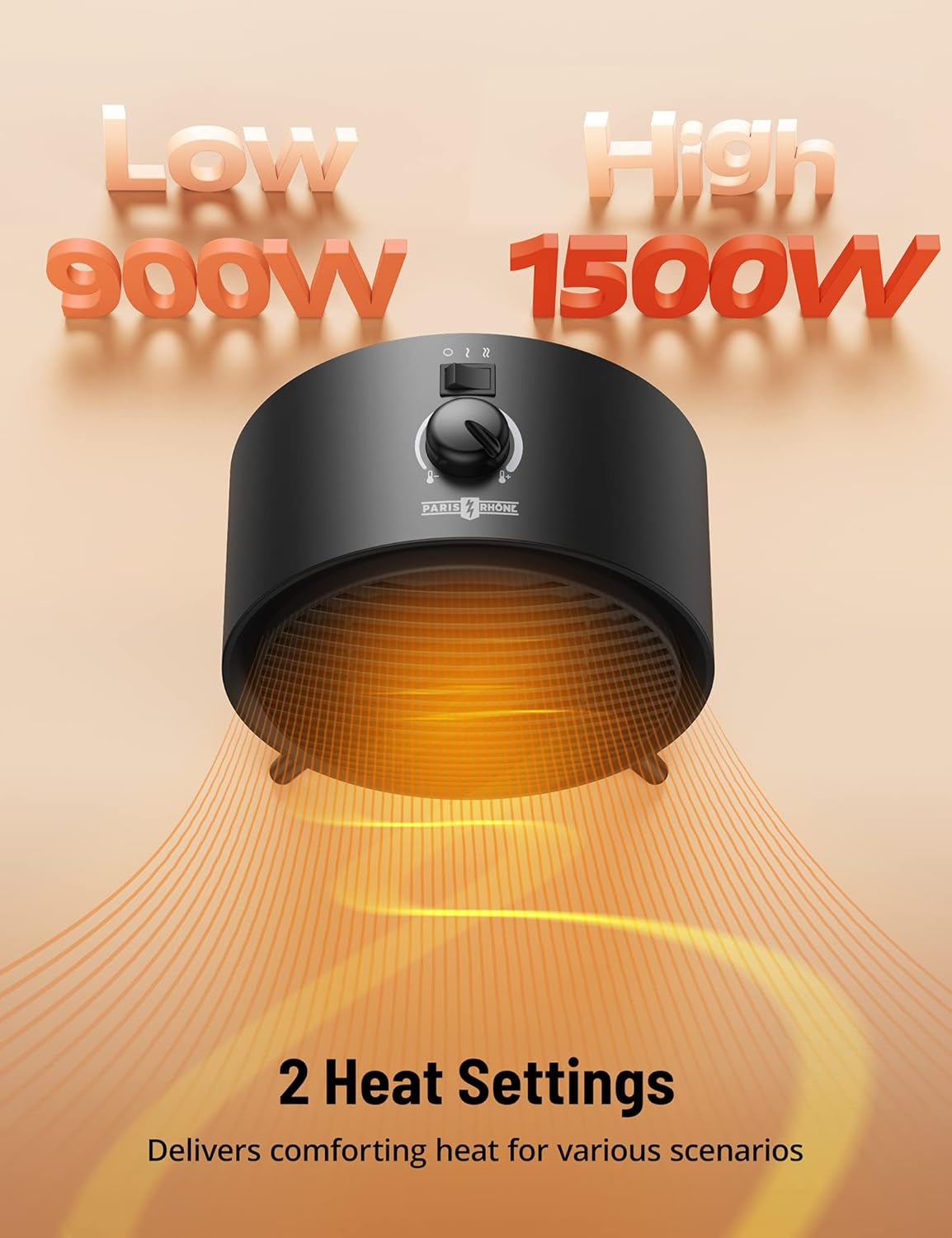 PARIS RHNE 1500W PTC Ceramic Space Heater with Thermostat and Safety Features