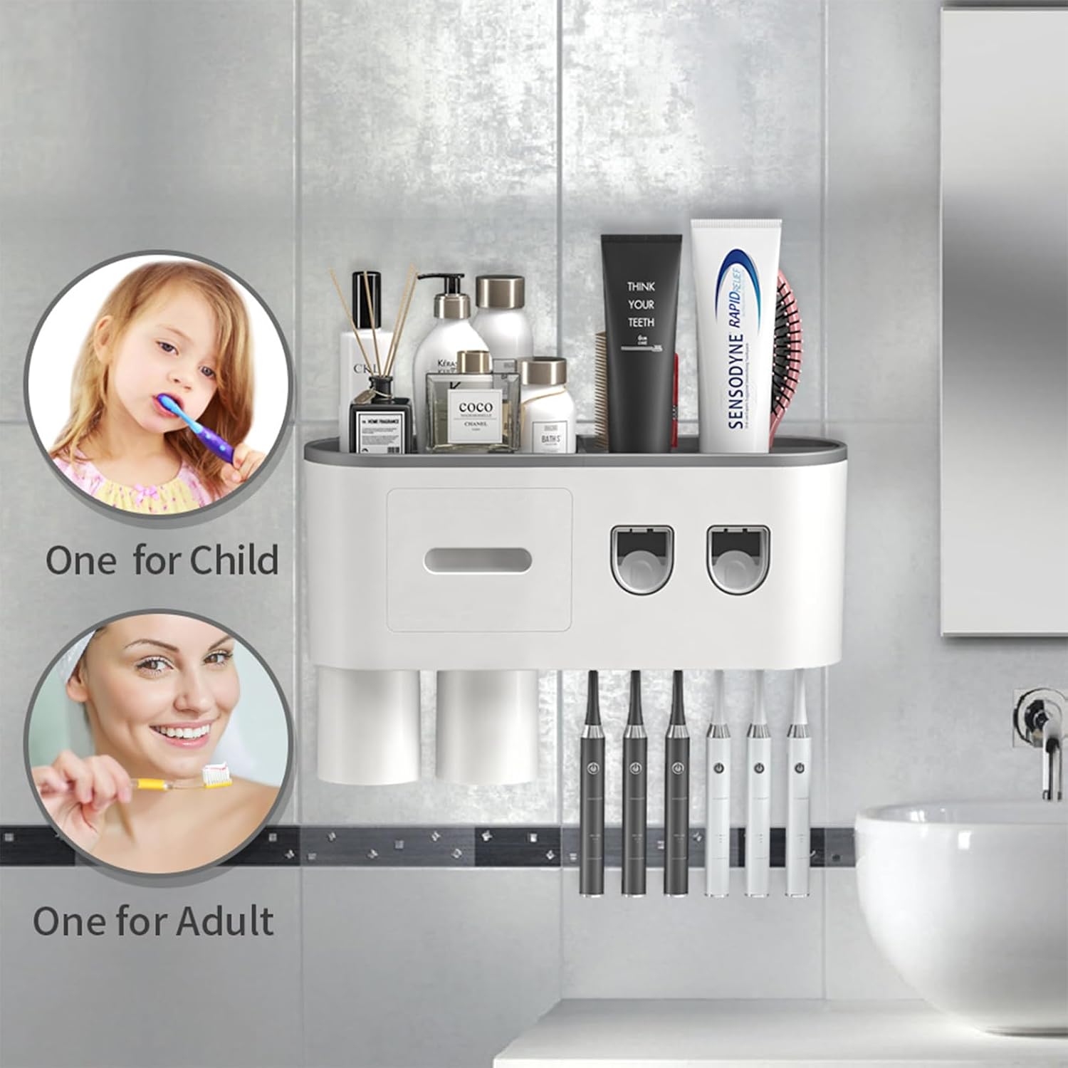 TuCao Toothbrush Holder with Dual Toothpaste Dispenser Kit
