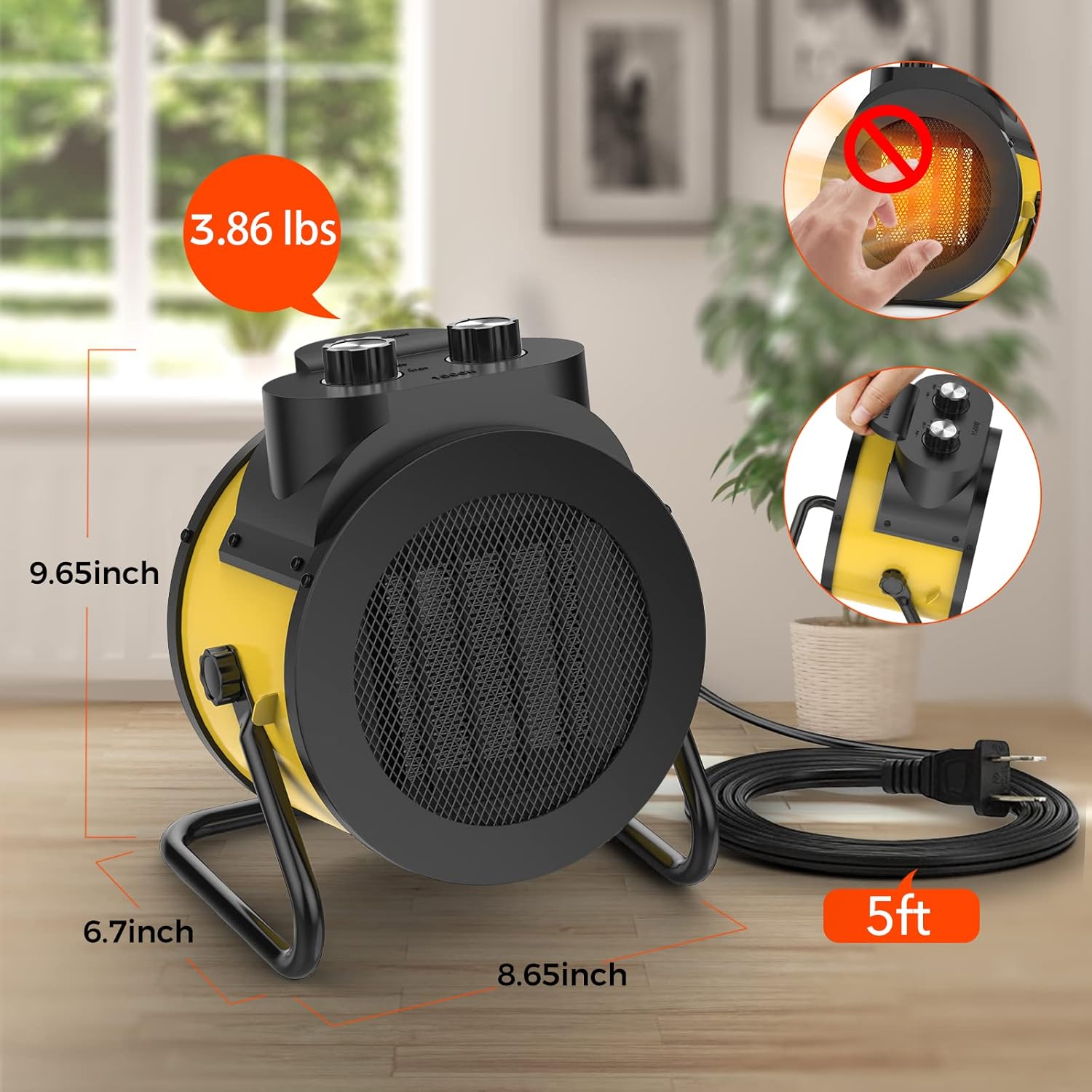 1500W Electric Space Heater with 90 Degree Adjustable Angle