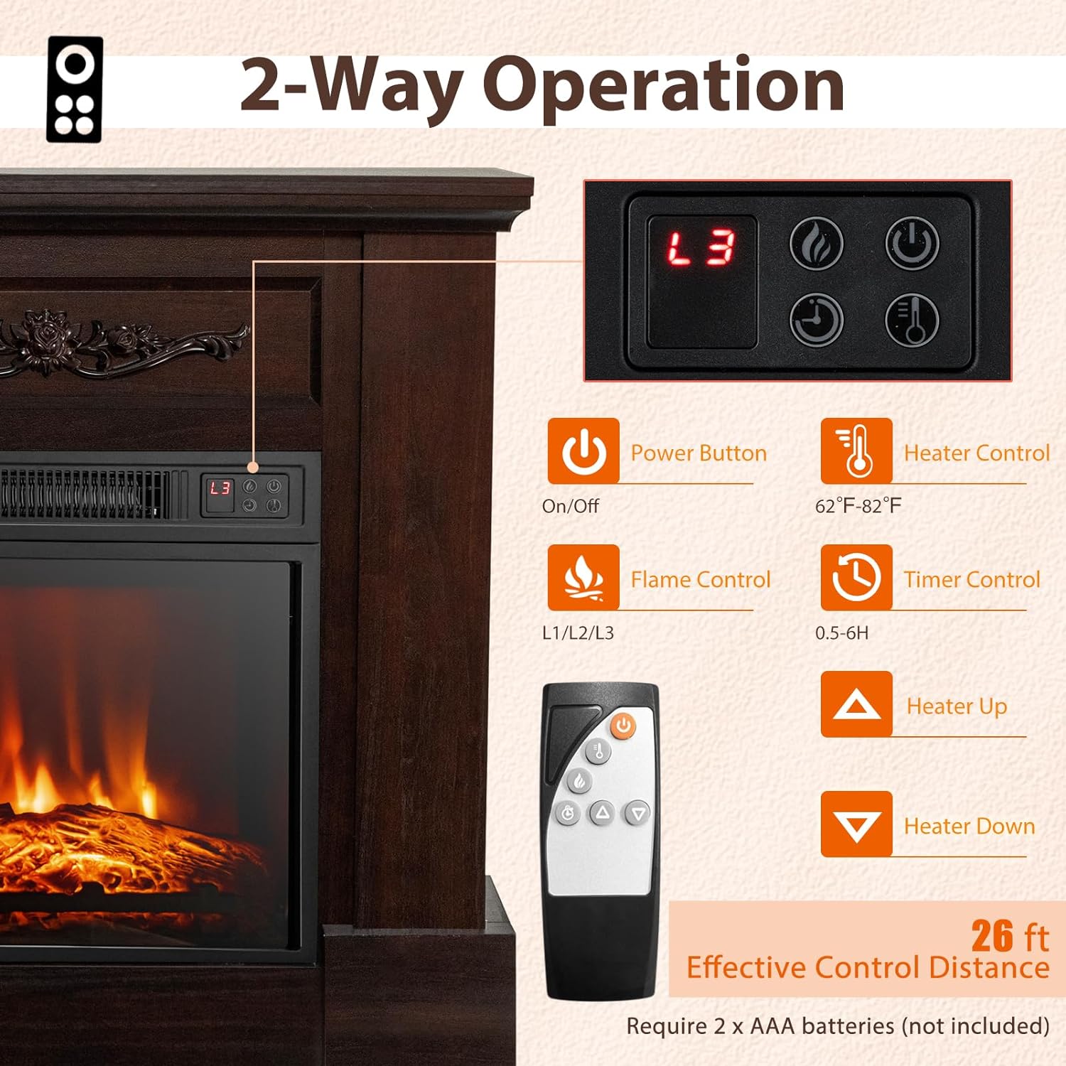COSTWAY 32-Inch Electric Fireplace with Mantel and Remote Control