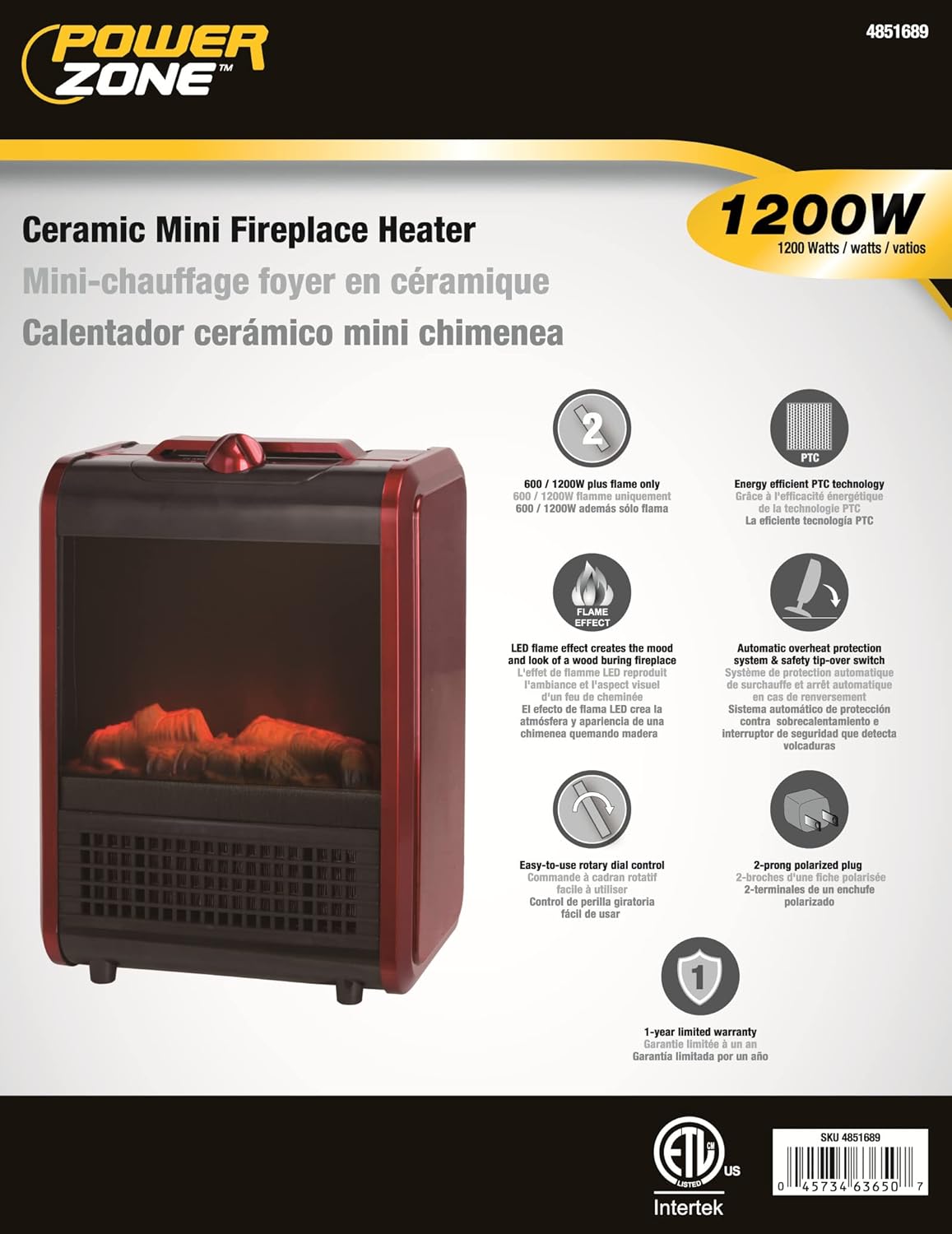 Homebasix 10 Amp Ceramic PTC Space Heater 120V
