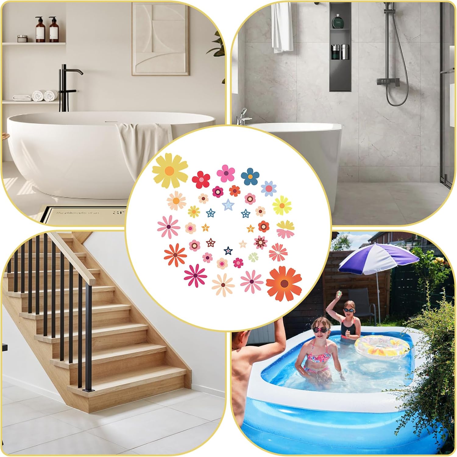 PRATIQUE Non Slip Bathtub Stickers Flower Design