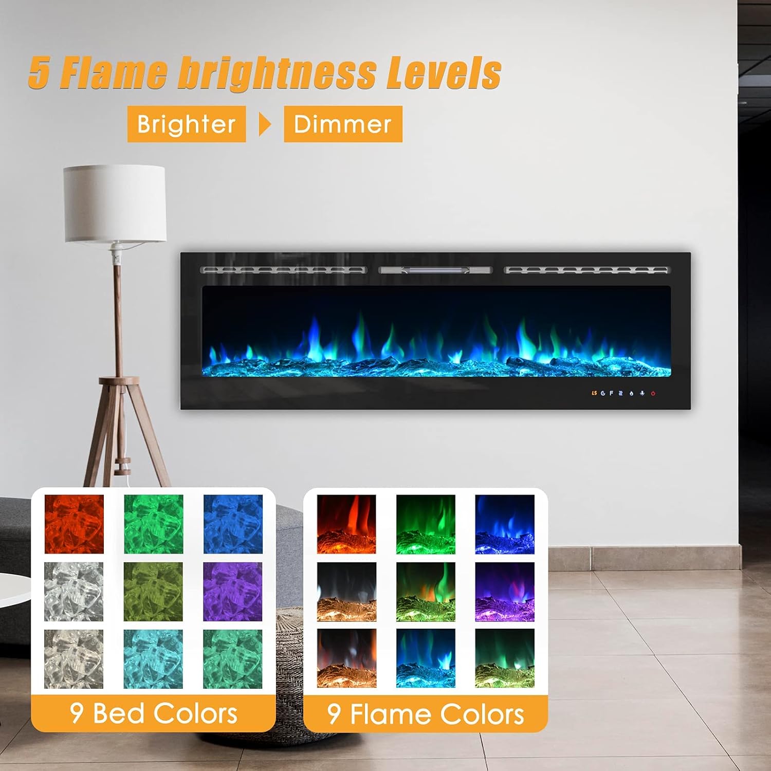 CharaVector 70 Inch Electric Fireplace with Remote Control and Touch Screen