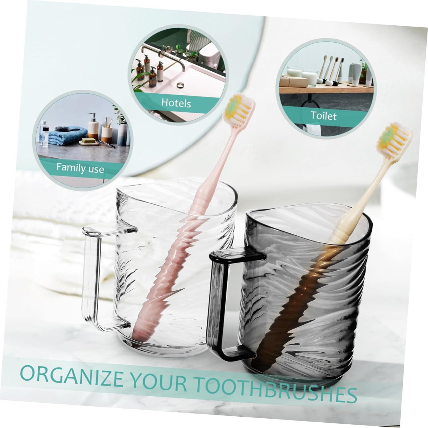 2pcs Reusable Toothbrush Holder Cups with Handle for Family Use