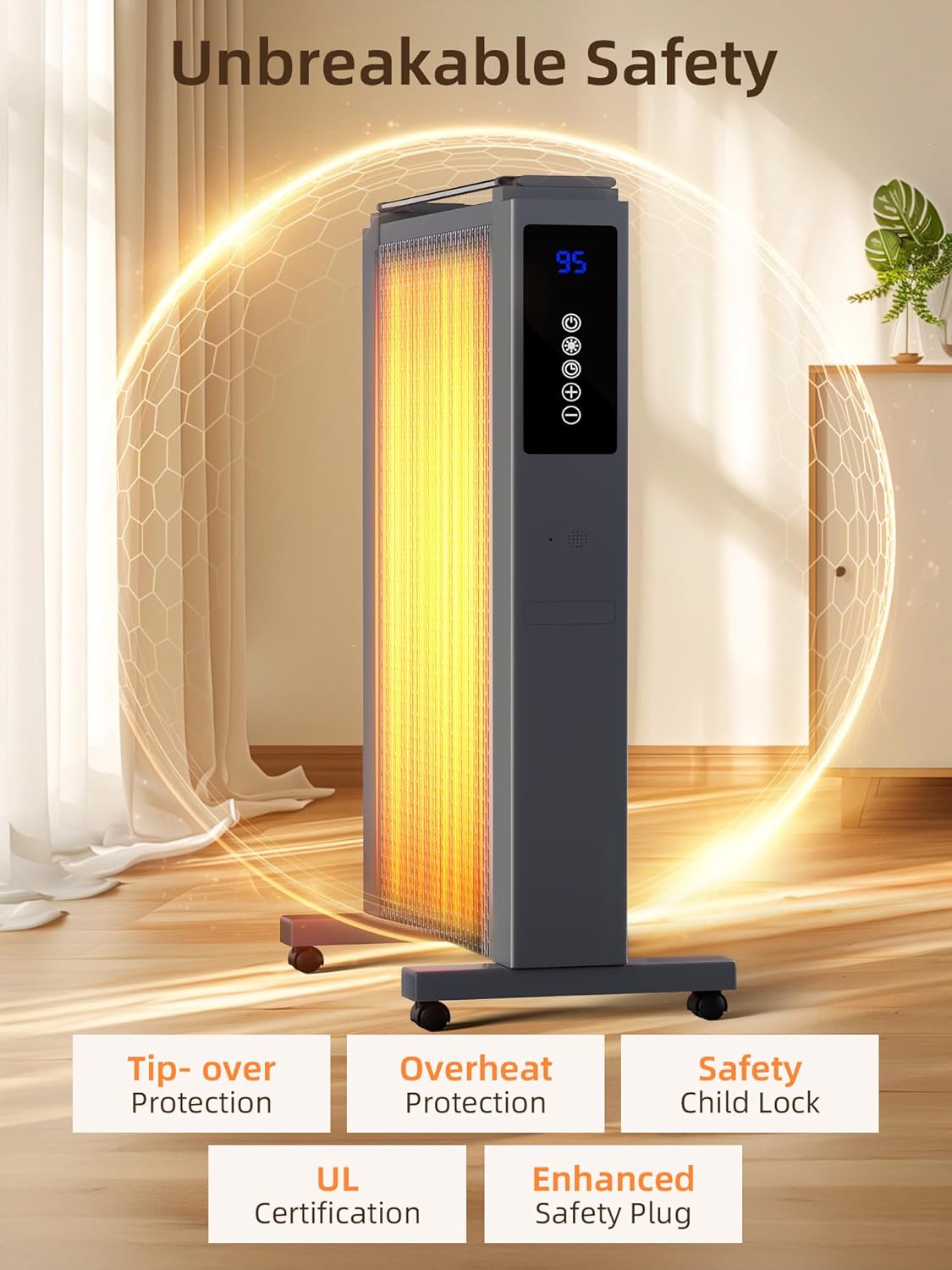 Uthfy Space Heater 1500W Quiet Mica Convection with Thermostat and Remote