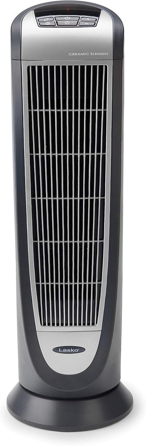 Lasko 1500W Oscillating Ceramic Tower Heater with Remote and Timer Black