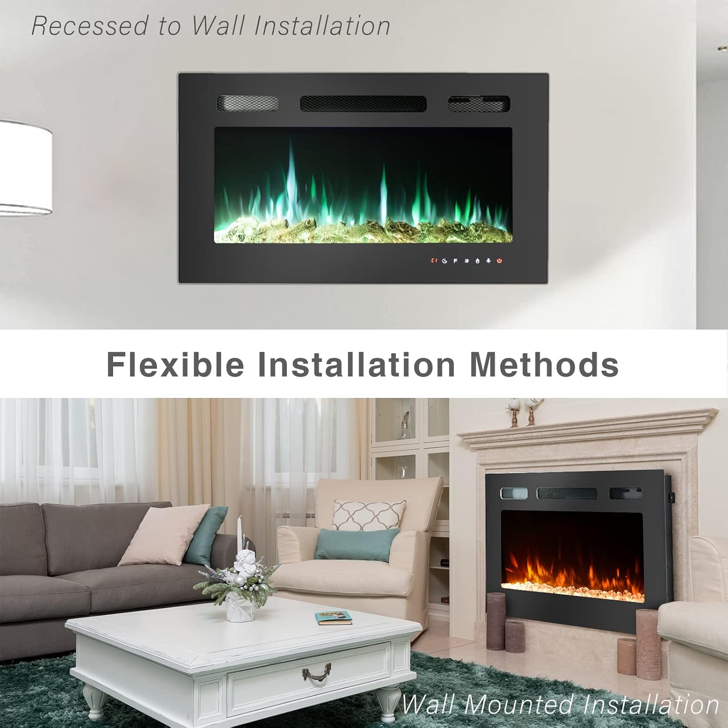 CEARTRY 36 Inch Electric Fireplace Insert with Crystal 3D Flames