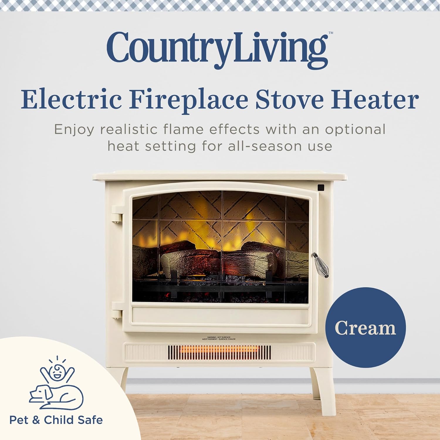 Country Living Infrared Electric Fireplace in Cream