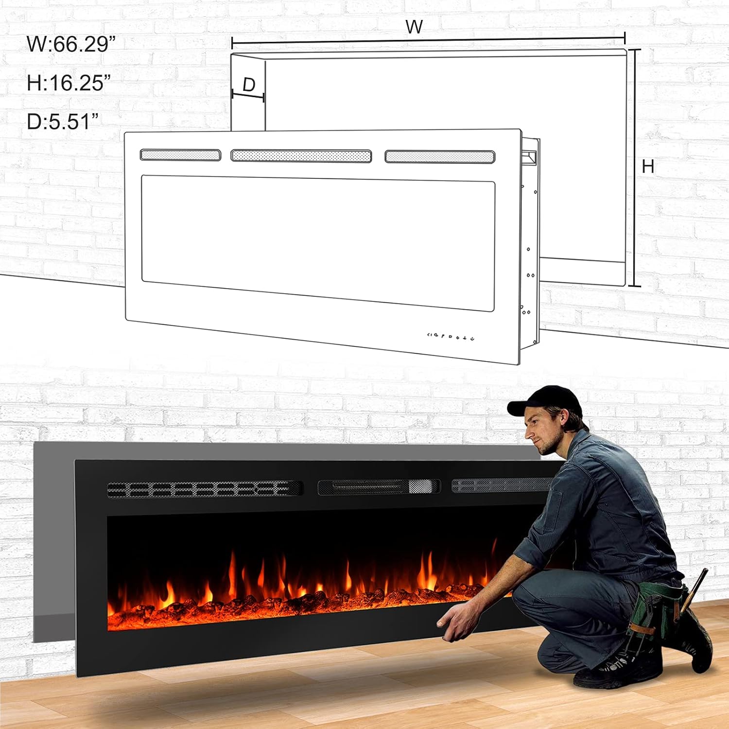 CharaVector 70 Inch Electric Fireplace with Remote Control and Touch Screen