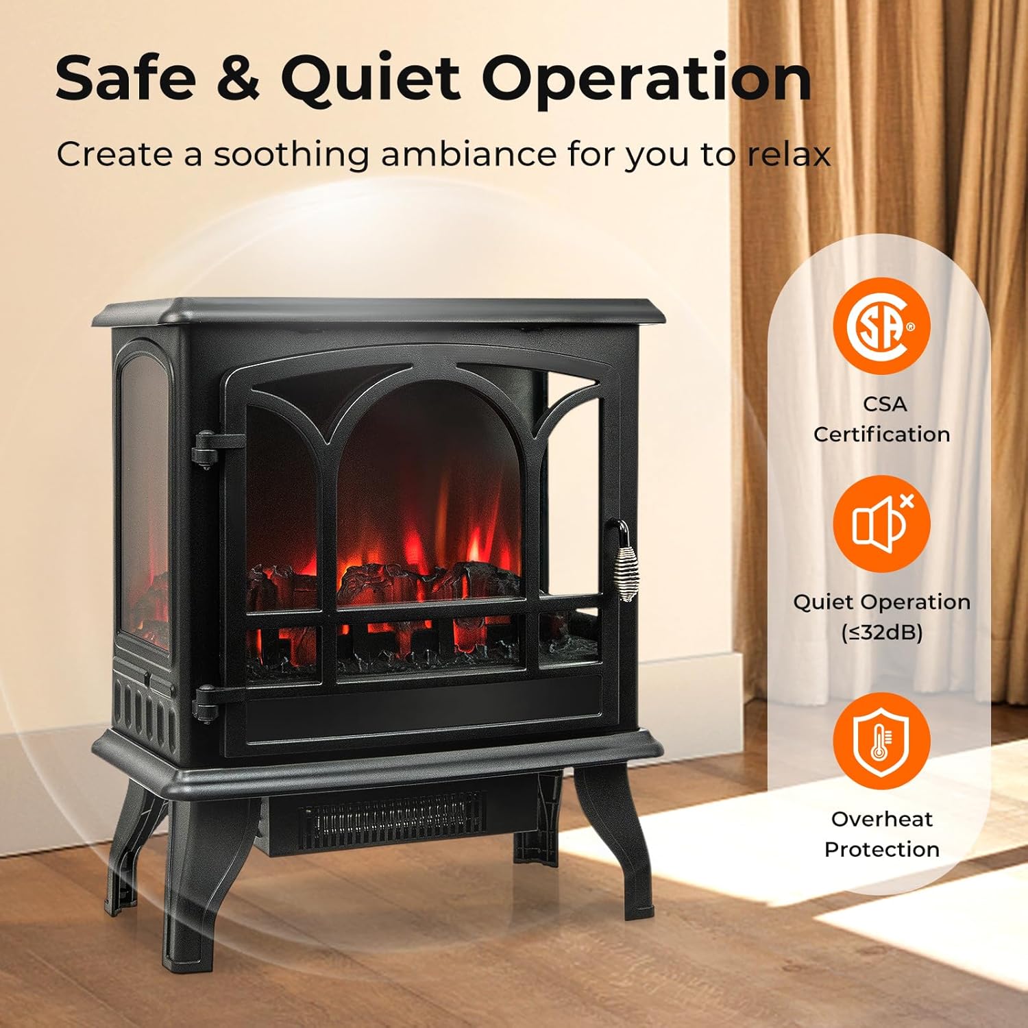 GOFLAME 23 Electric Fireplace Stove with 3-Level Flame and 6H Timer