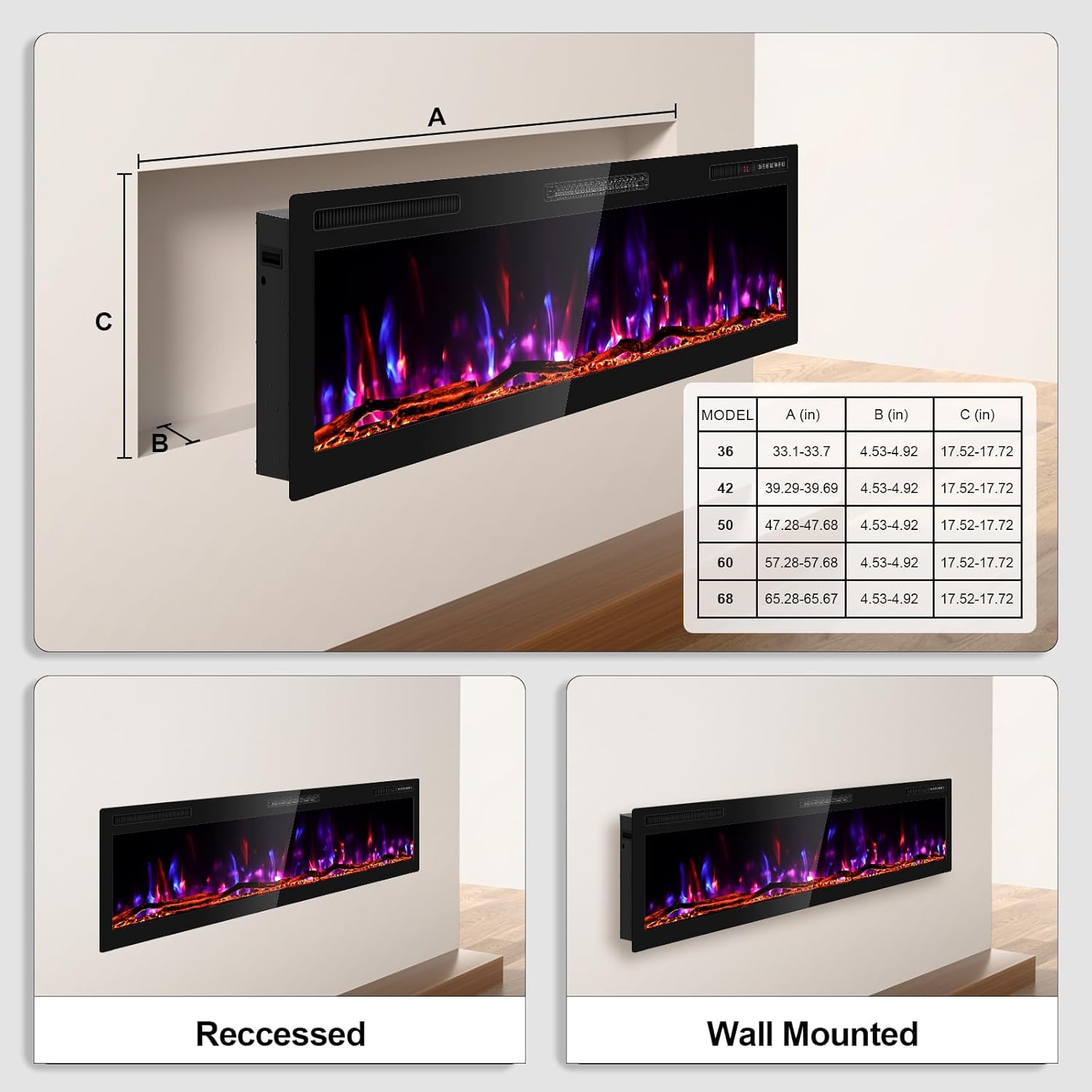 BREEZEHEAT 60 Inch Electric Fireplace with Log