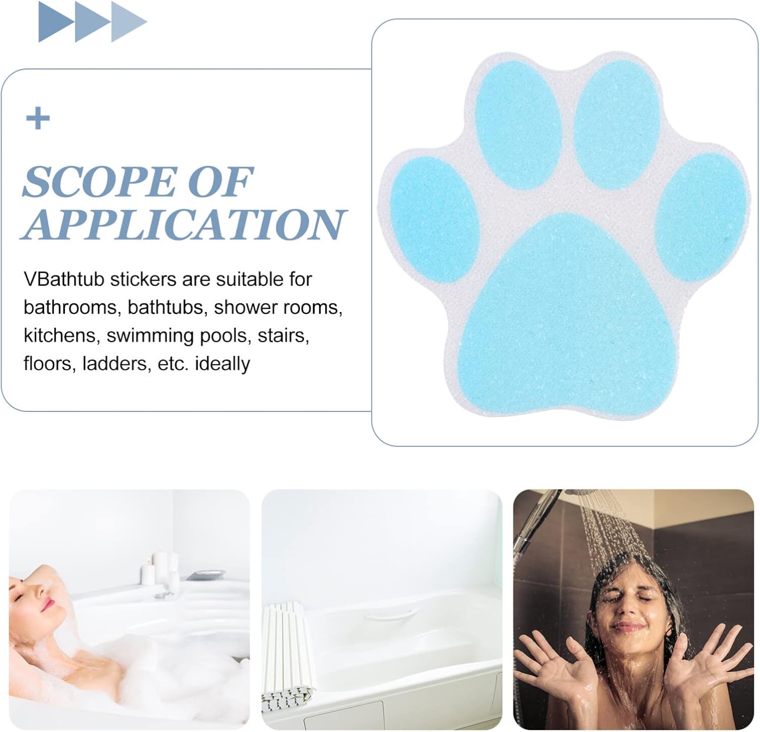 Mipcase Anti-Slip Shower Stickers 10pcs Blue Paw Print Decals