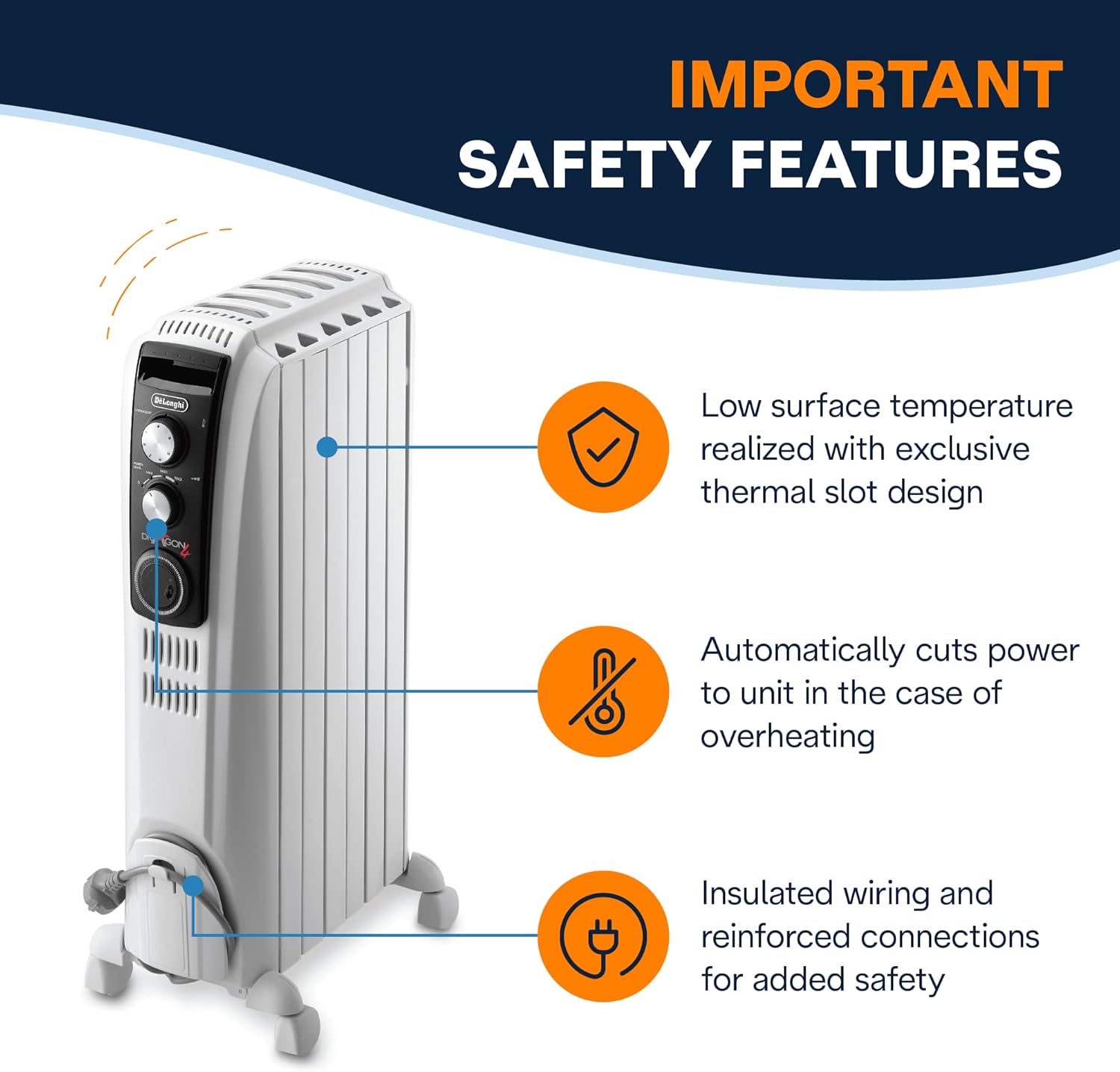 DeLonghi 1500W Portable Heater with Touch Controls