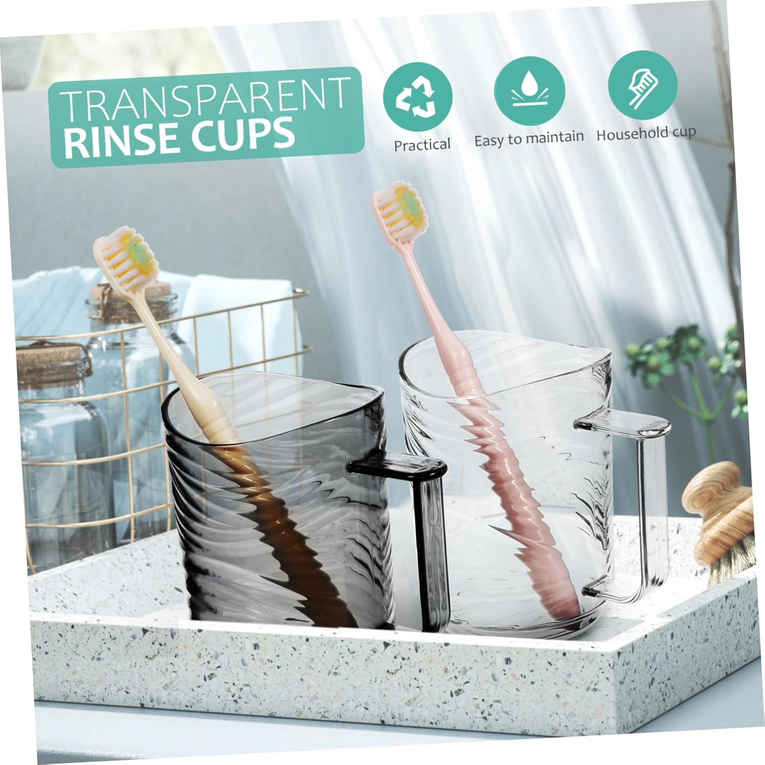 2pcs Reusable Toothbrush Holder Cups with Handle for Family Use