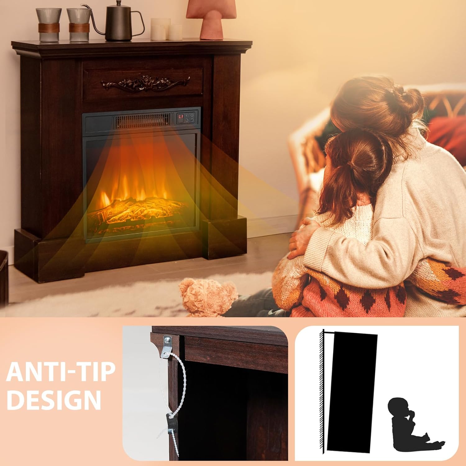 COSTWAY 32-Inch Electric Fireplace with Mantel and Remote Control