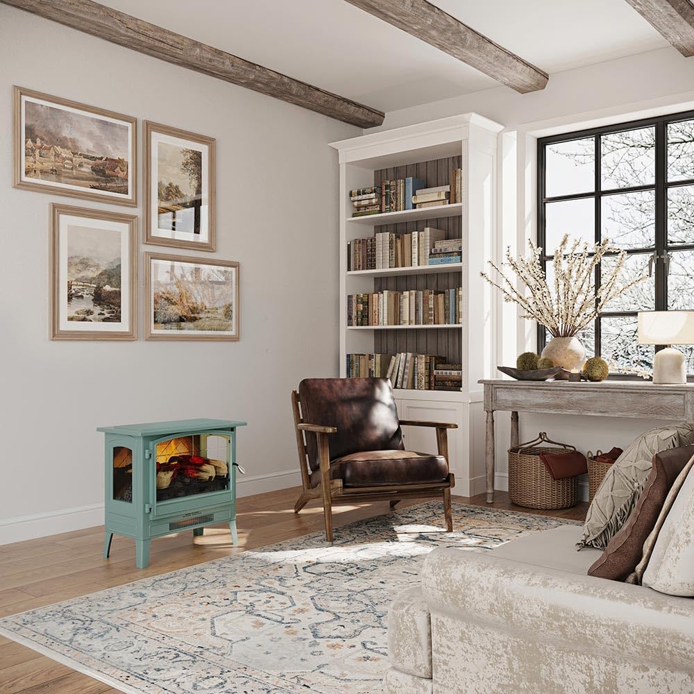 Country Living Infrared Electric Fireplace with Mineral Blue Finish