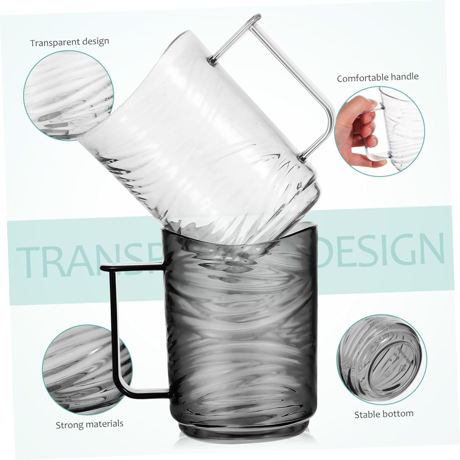 Hemoton 2pcs Bathroom Cups with Handle