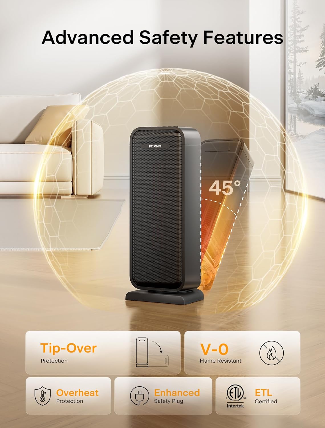 PELONIS Space Heater with 75 Oscillation Remote Control