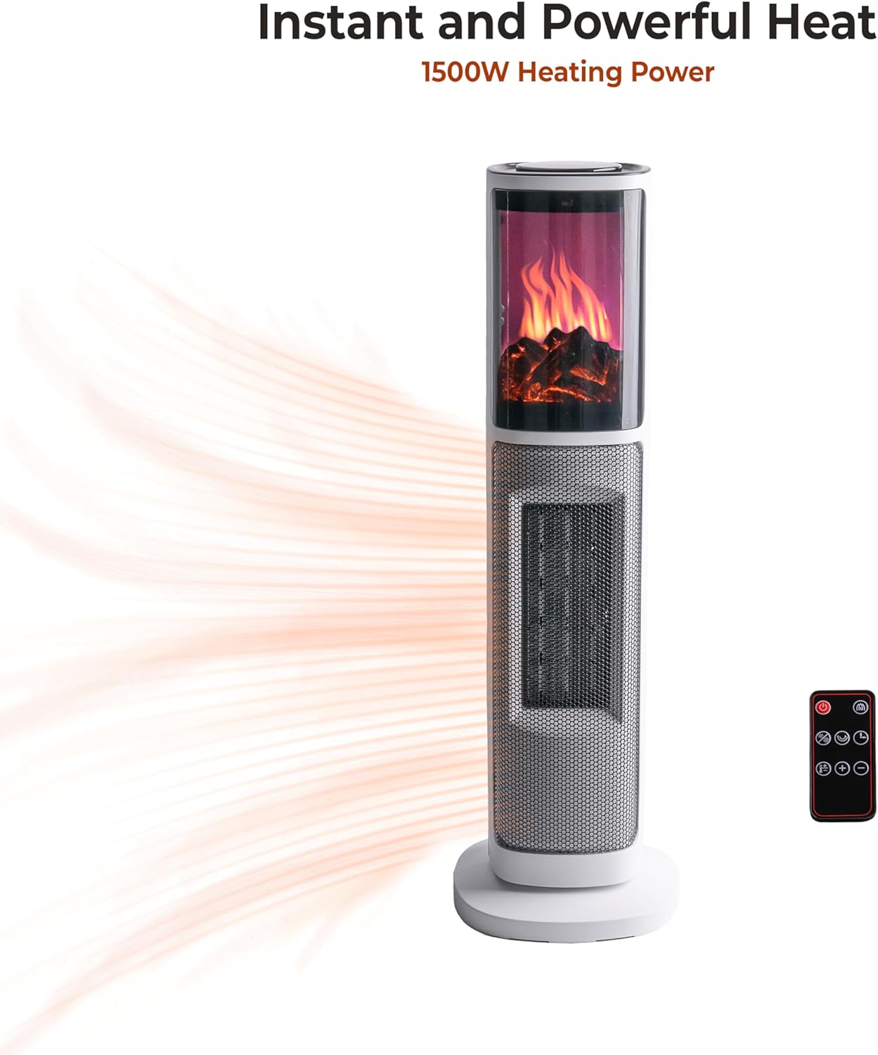 Comfort Zone Tower Heater with 3D Flame and Remote Control 1