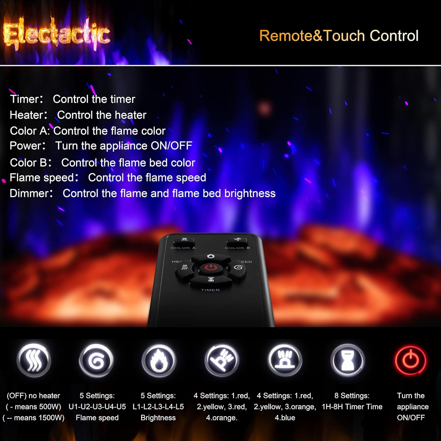 24 Inch Electric Fireplace Stove with Remote Control and 3D Flame Effect