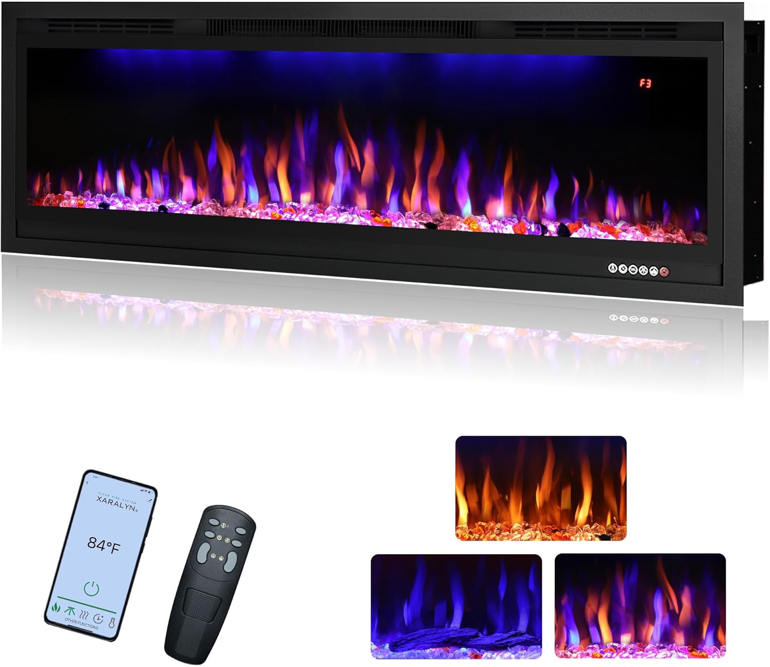 Rodalflame 50 Inch WiFi Electric Fireplace Insert with Thermostat and Smart App Control