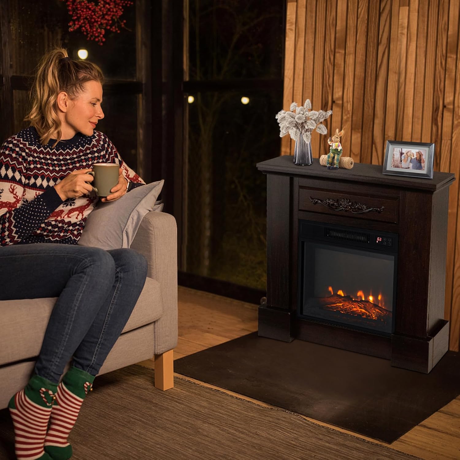 ORALNER 32 Electric Fireplace with Mantel and Heat