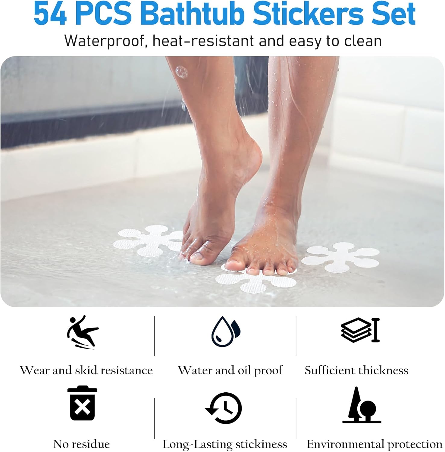 RETON 54 PCS Anti-Slip Shower Mat Stickers