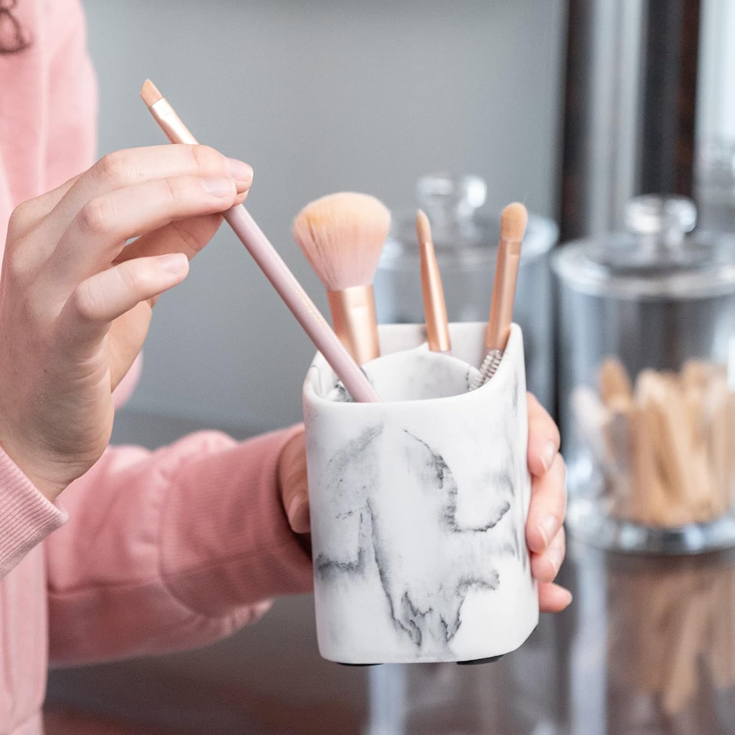 ZCCZ Toothbrush Holder - Premium White Marble Organizer