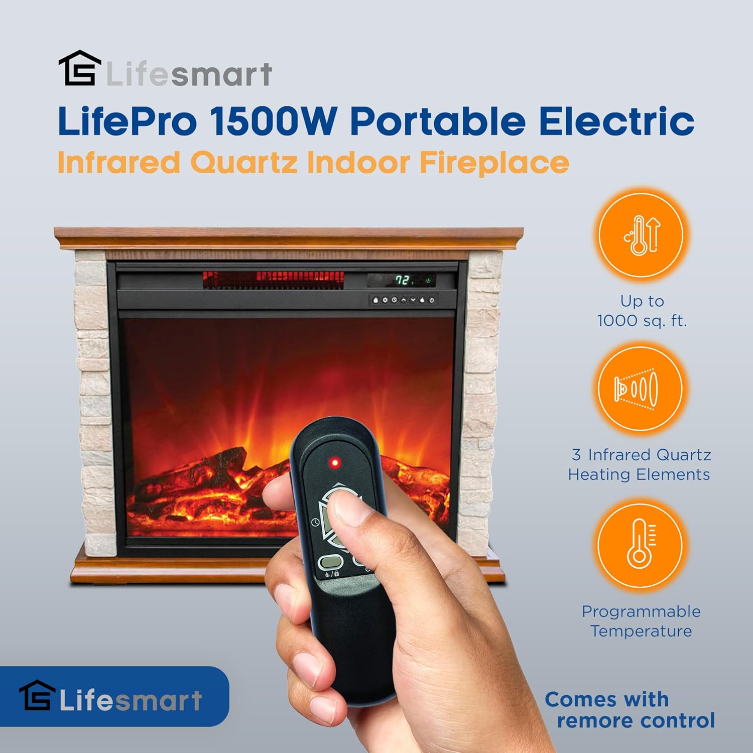 LifeSmart Global Electric Fireplace with 3 Heat Elements