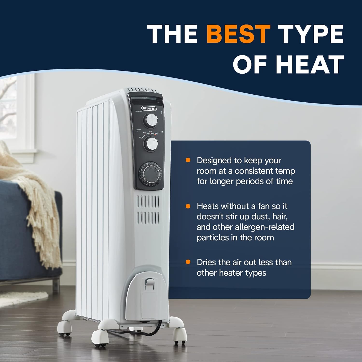 DeLonghi 1500W Portable Heater with Touch Controls
