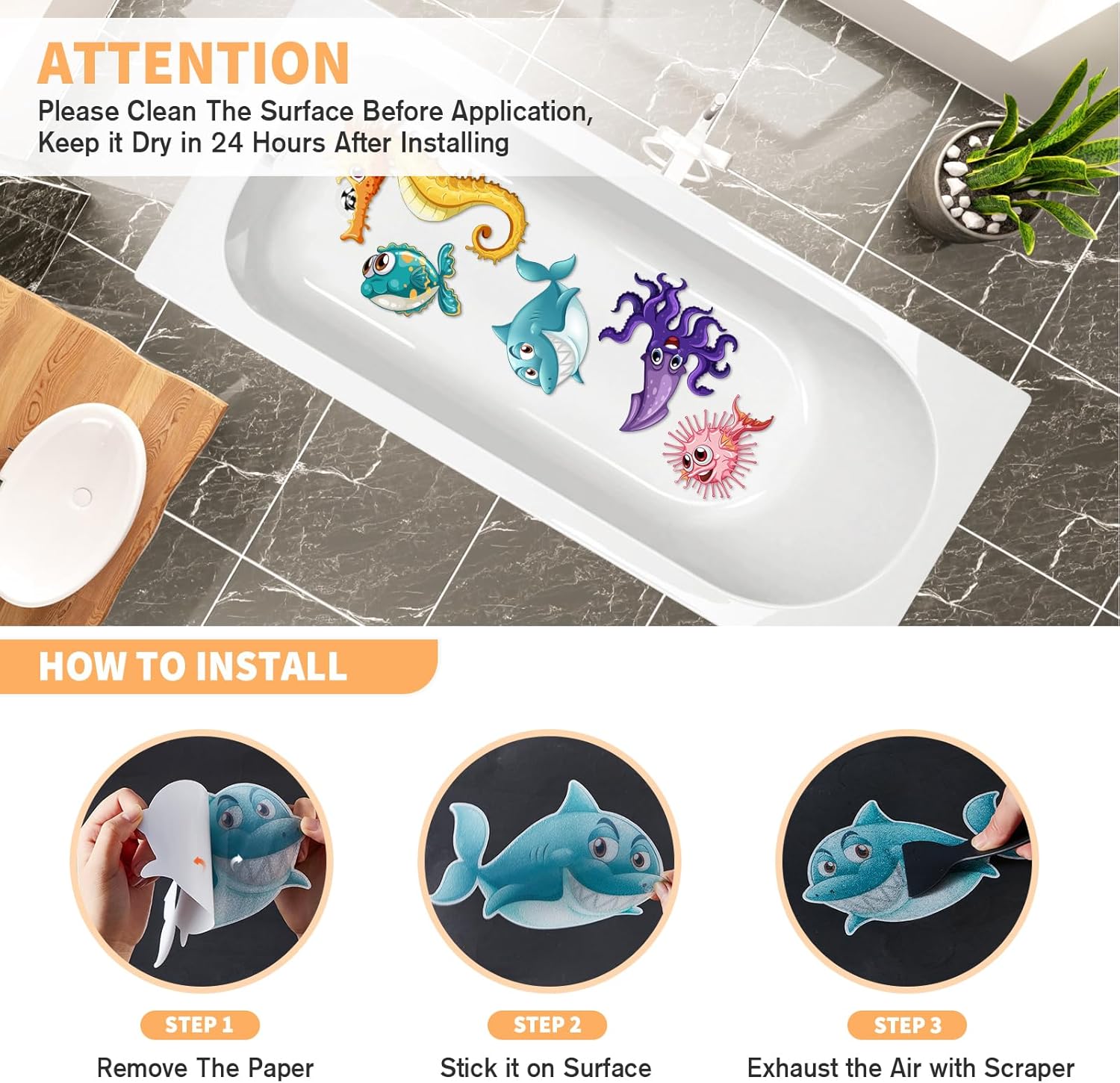Nodirz Non-Slip Bathtub Stickers with Scraper