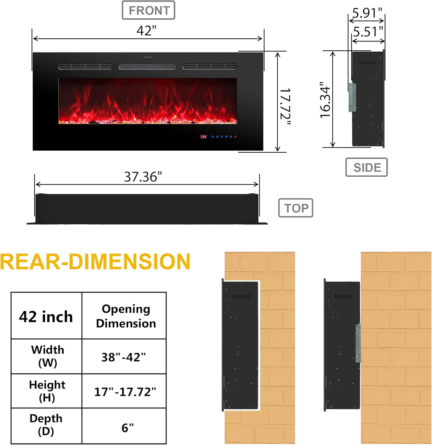 Rodalflame 42 Inch Electric Fireplace with Remote Control