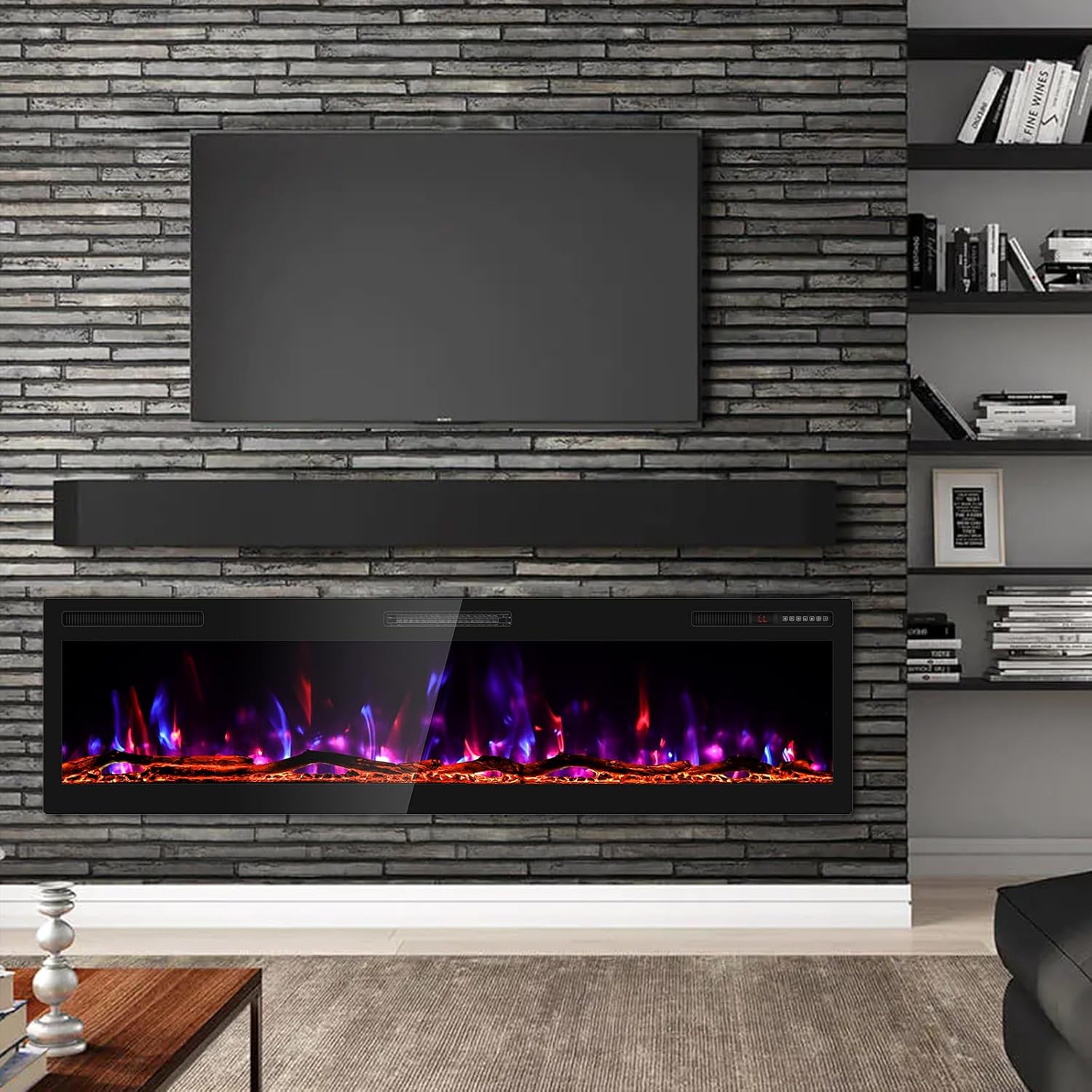 BREEZEHEAT 68 Inch Electric Fireplace with Log and HD Flame