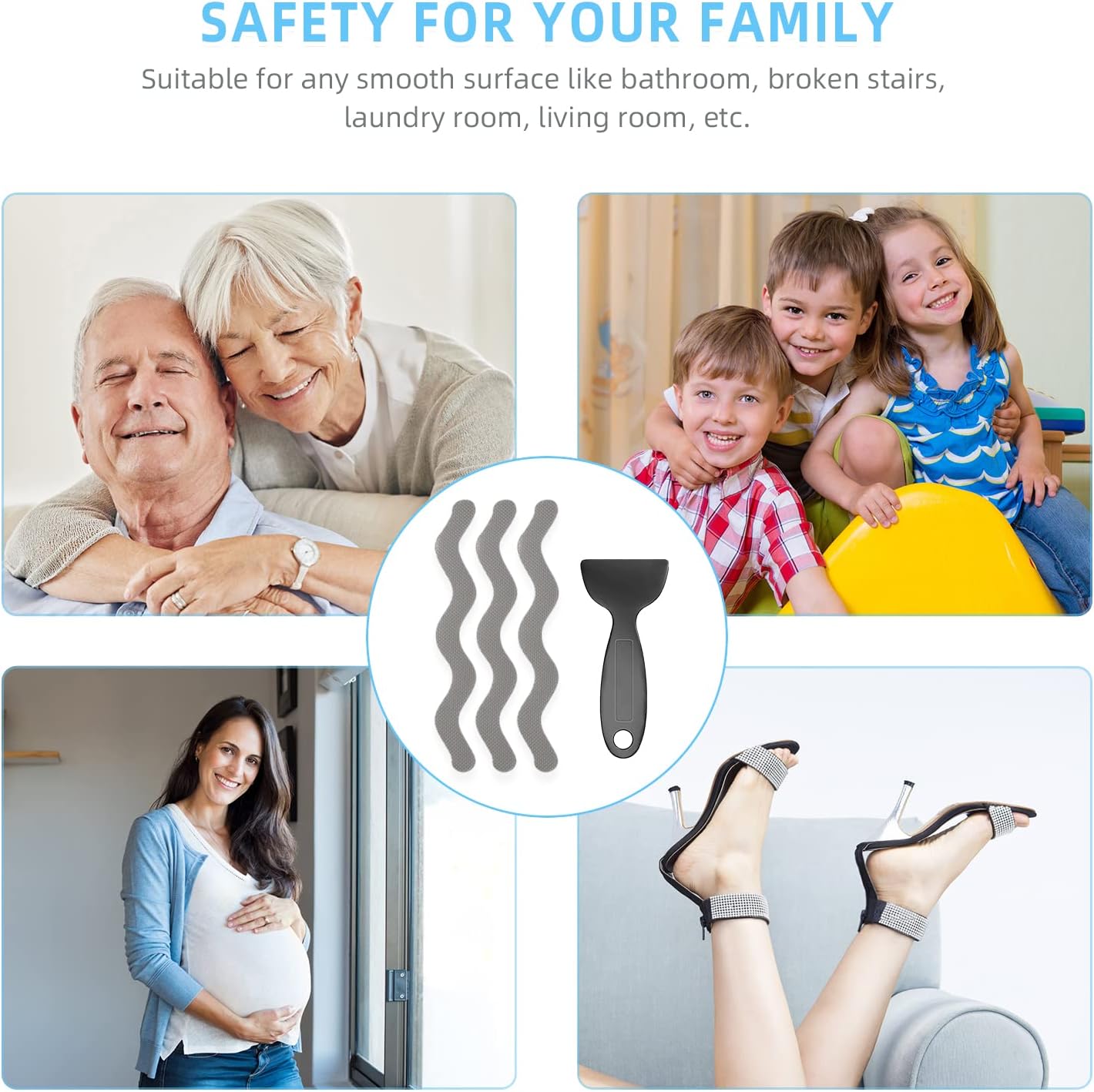 Non Slip Bath Stickers Set of 30 with Premium Scraper