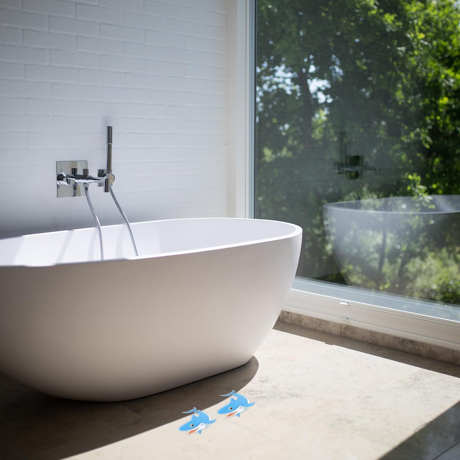 Cabilock Non-Slip Bathtub Stickers with Blue Shark Design