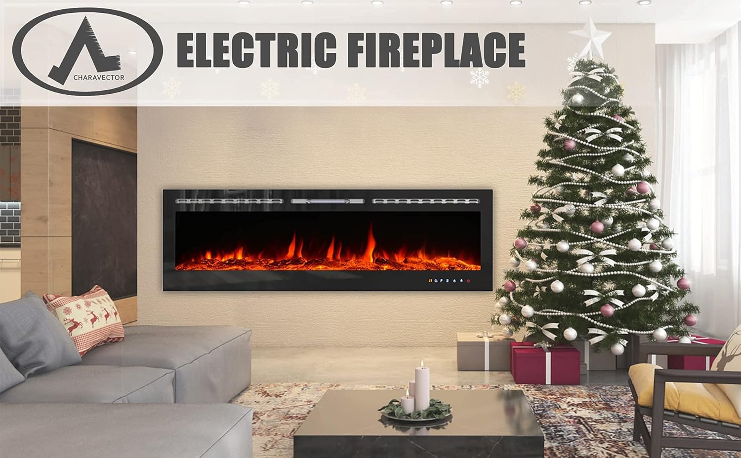 CharaVector 70 Inch Electric Fireplace with Remote Control and Touch Screen